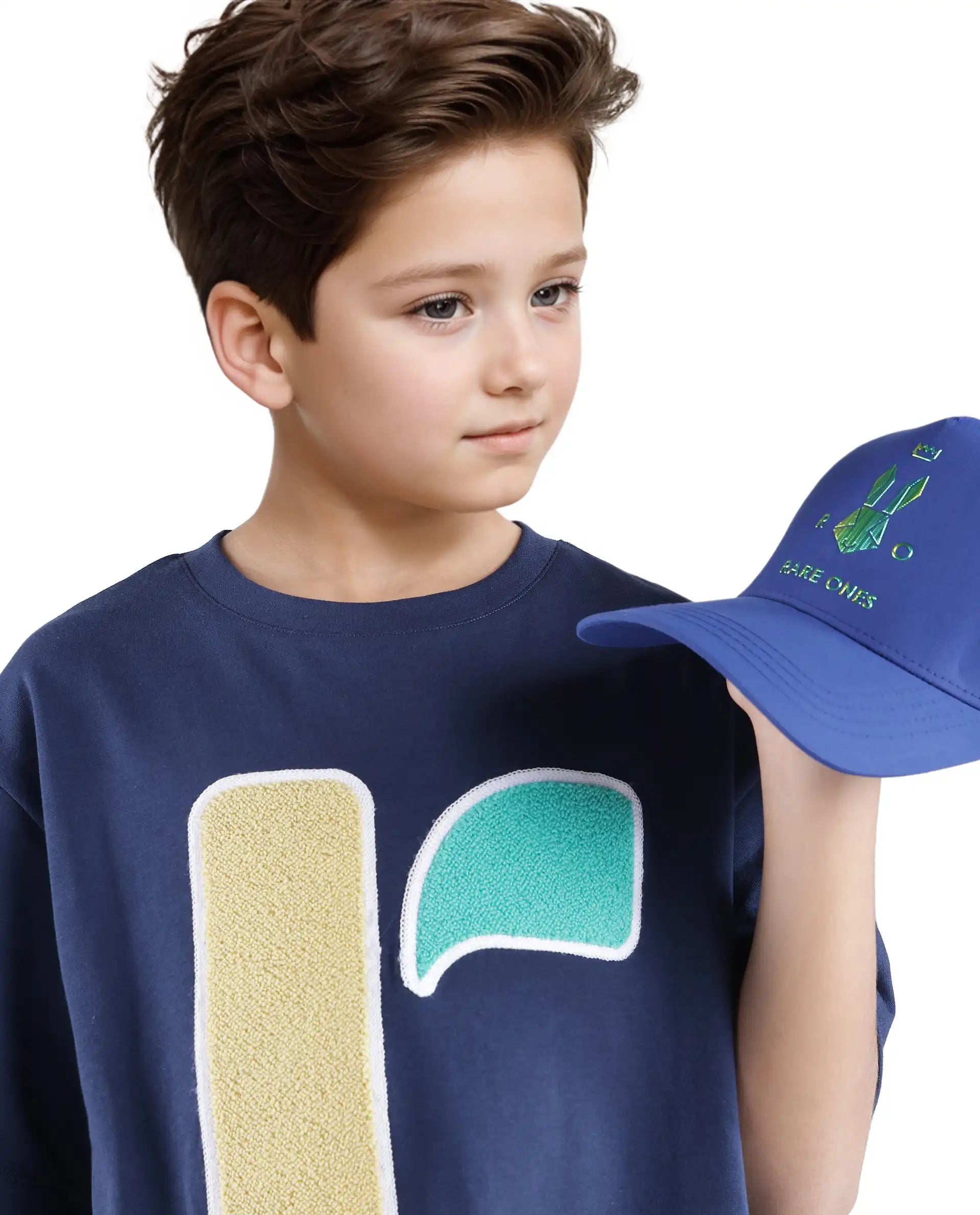 Rare Ones Kids Frodo Navy Cotton Poly Short Sleeve Crew Neck Towel Embroidered T-Shirt