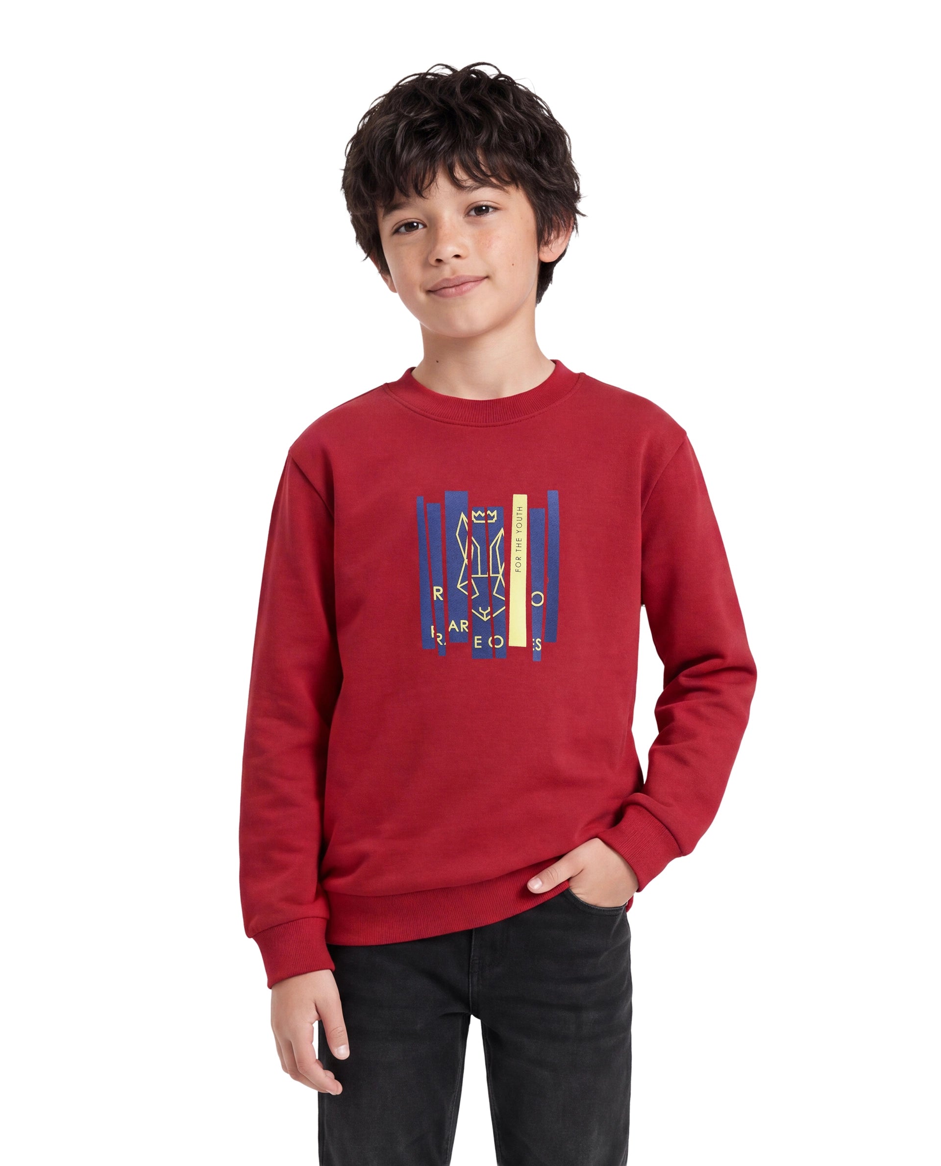 Rare Ones Kids Krio Red Cotton Blend Fabric Crew Neck Pull-On Closure Regular Graphic Print Sweatshirt
