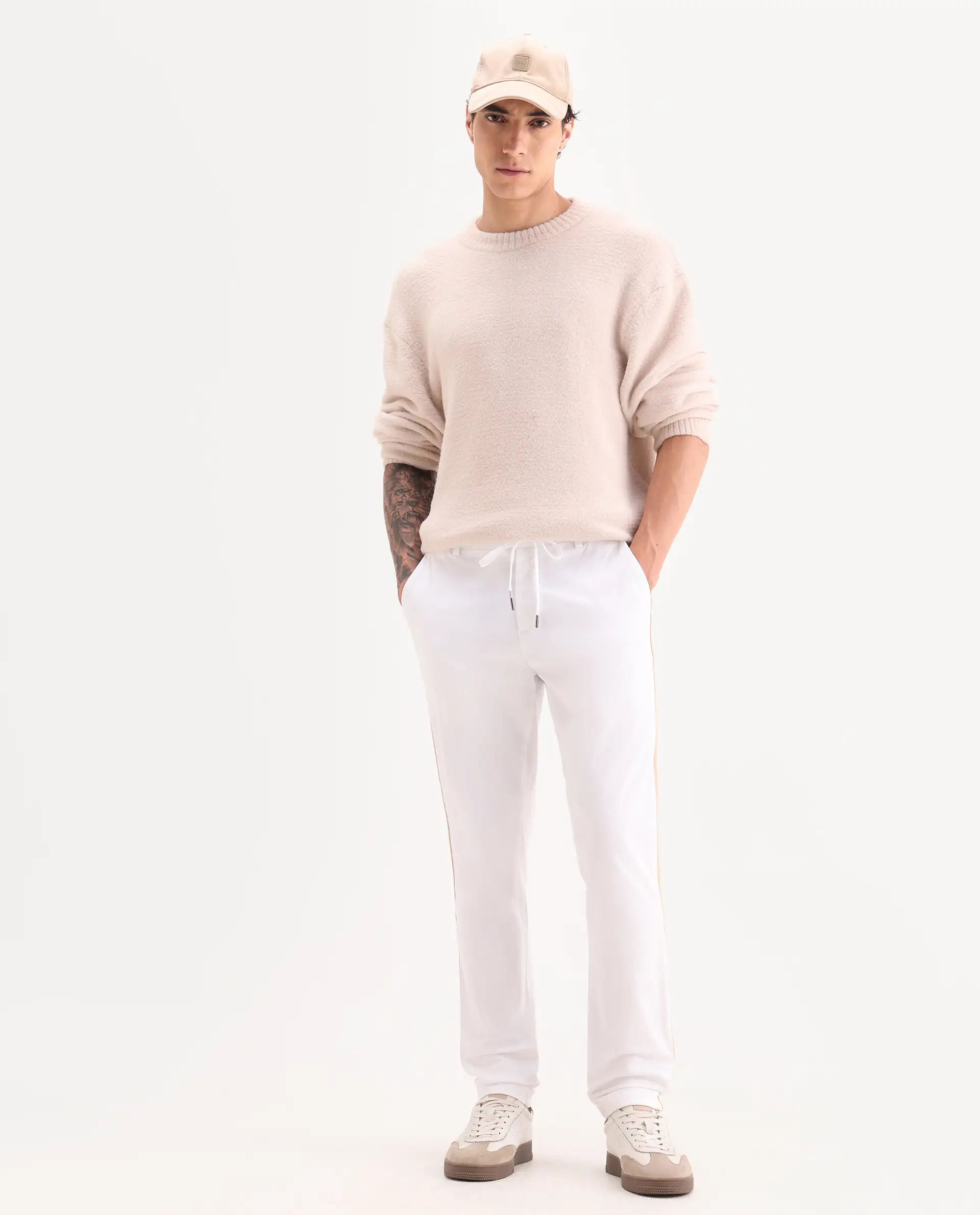 Rare Rabbit Men's Caloon White Linen Blend Plain Regular Fit Trouser