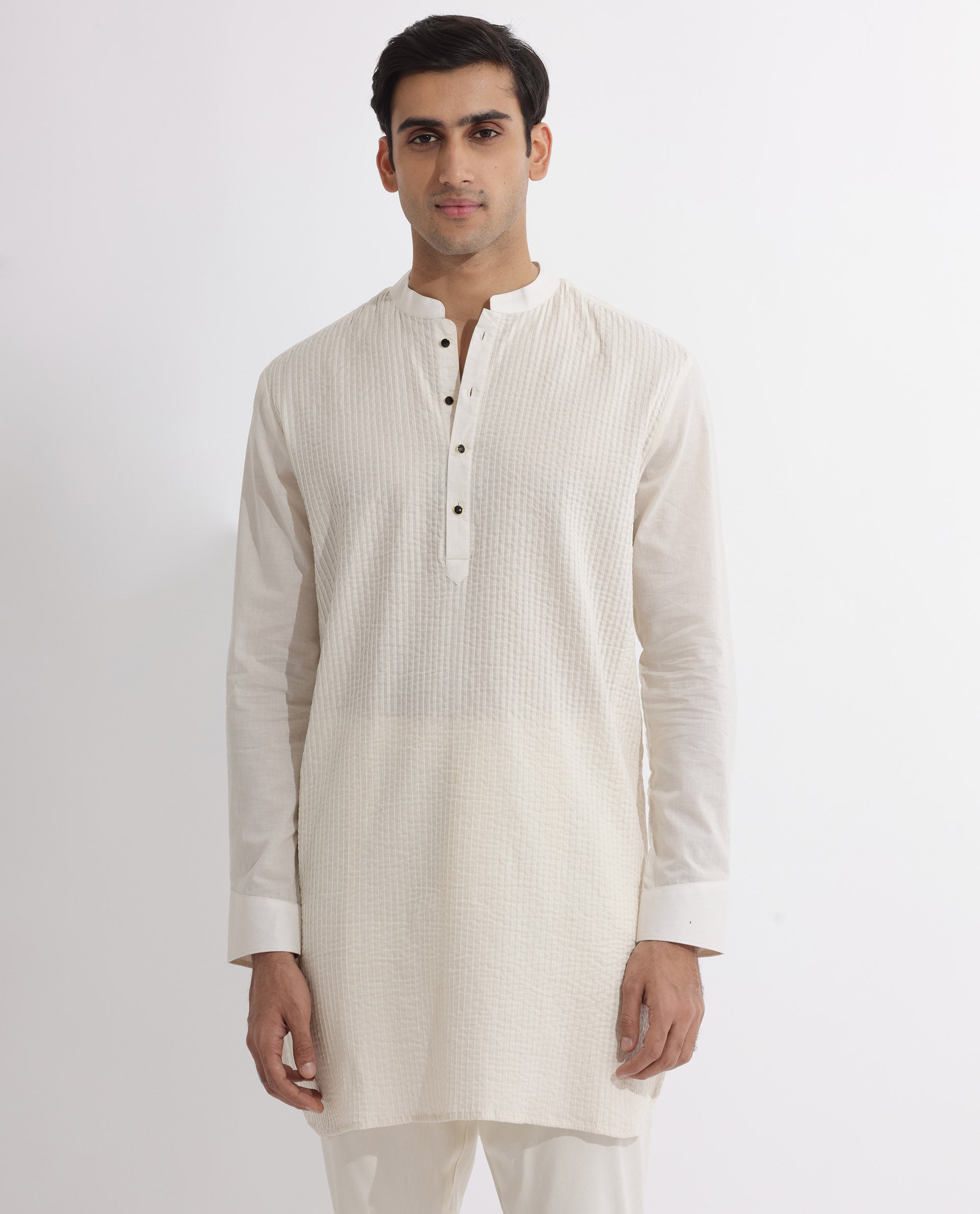 Rare Rabbit Men's Ethnic Beige Cotton Striped Print Regular Fit Full Sleeve Mandarin Collar Kurta