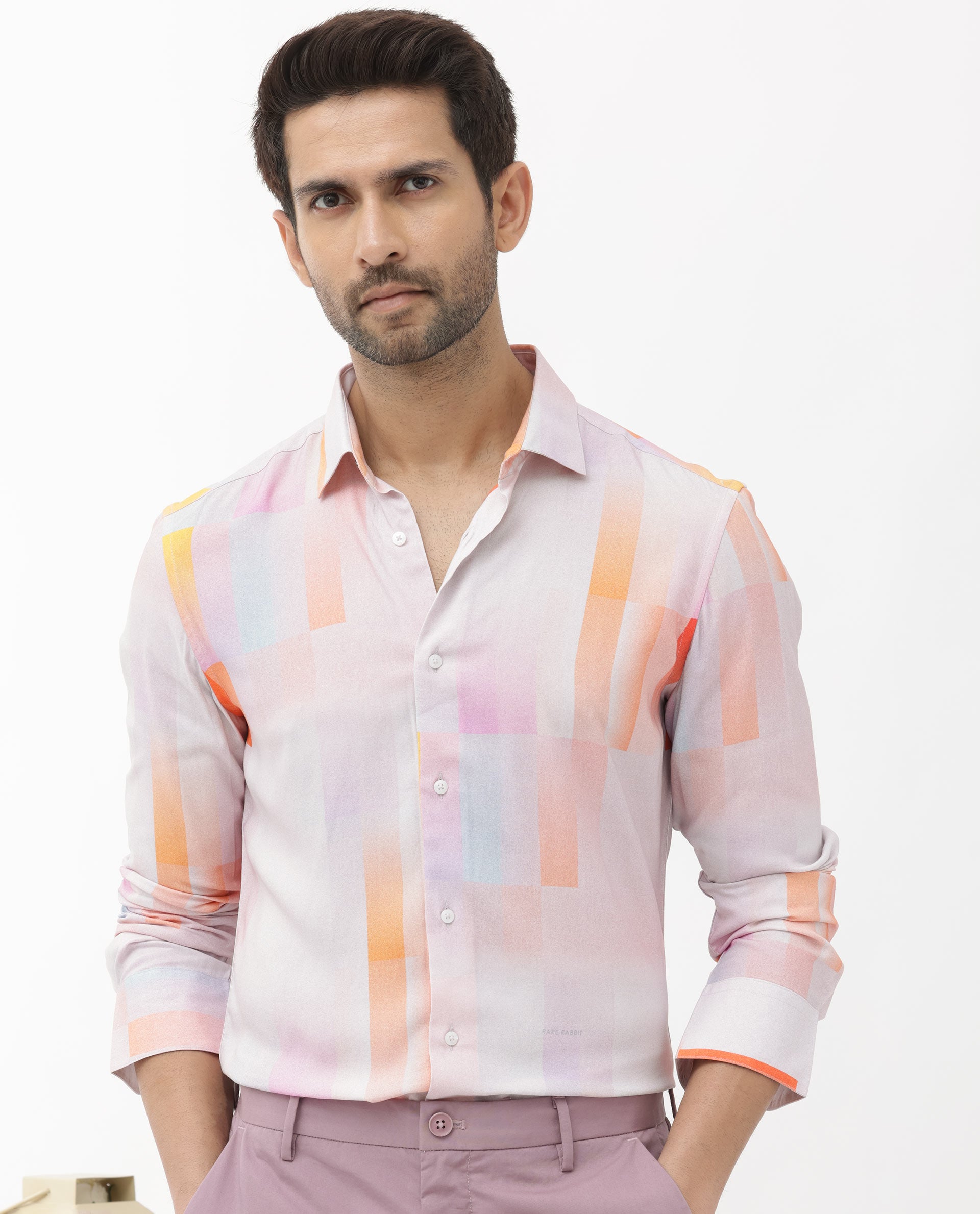 Rare Rabbit Men's Jalic Pastel Purple Viscose Abstract Print Regular Fit Full Sleeve Collared Shirt