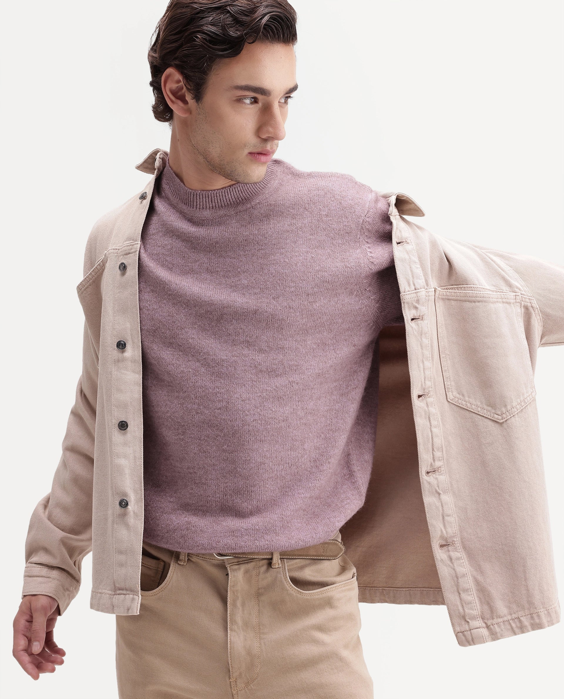 Rare Rabbit Men's Manny Dusky Pink Acrylic Blend Regular Fit Plain Sweater