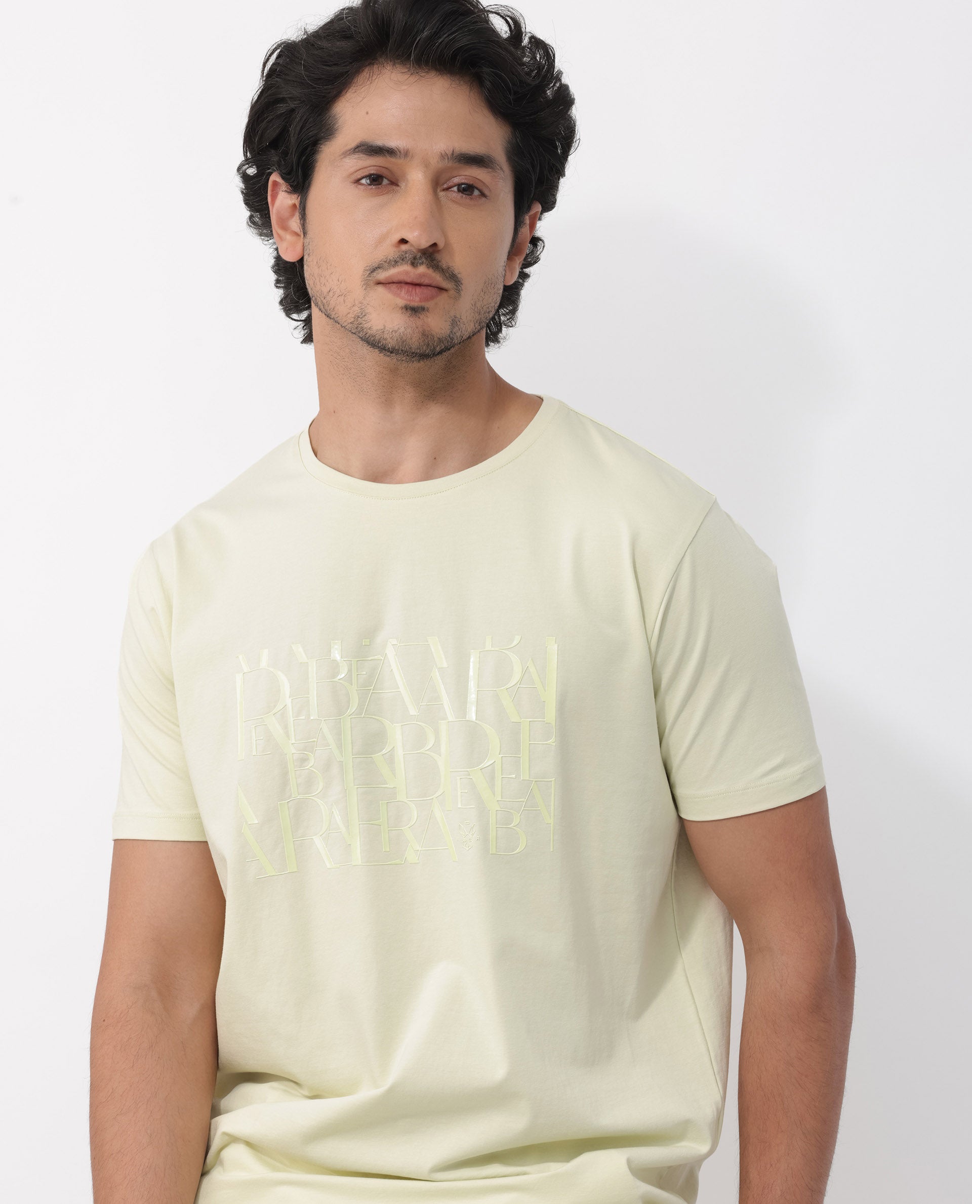 Rare Rabbit Men's Masco Pastel Green Cotton Blend Graphic Print Regular Fit Half Sleeve Crew Neck T-Shirt