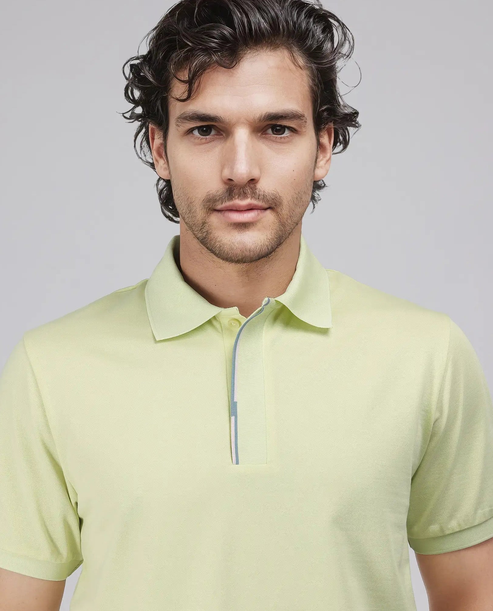 Rare Rabbit Men's Mor Light Yellow Cotton Blend Plain Regular Fit Half Sleeve Polo