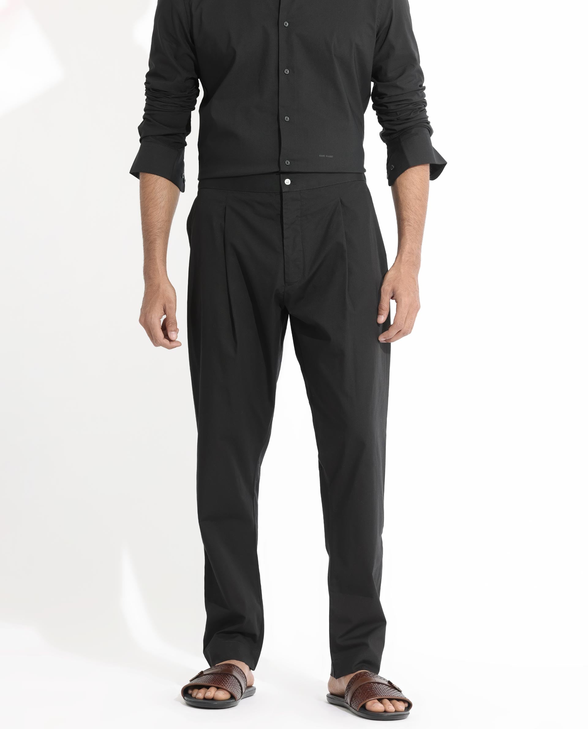 Rare Rabbit Men's Pajama-3 Black Cotton Plain Slim Fit Pajama