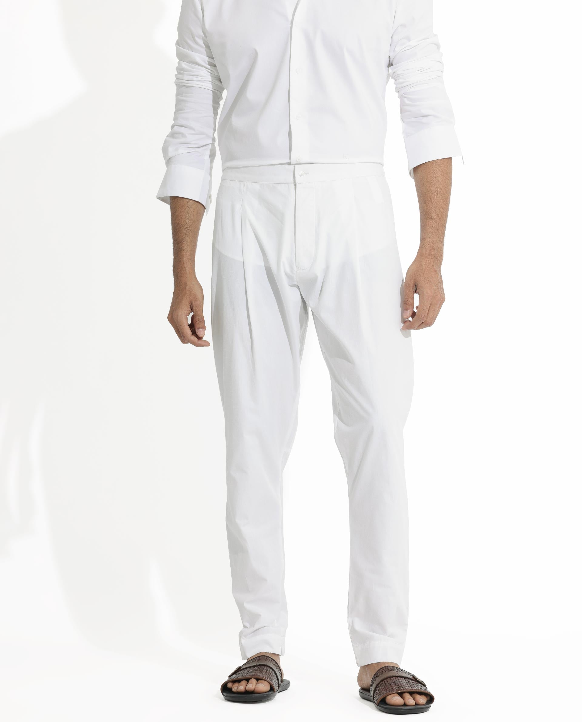 Rare Rabbit Men's Pajama-3 White Cotton Plain Slim Fit Pajama
