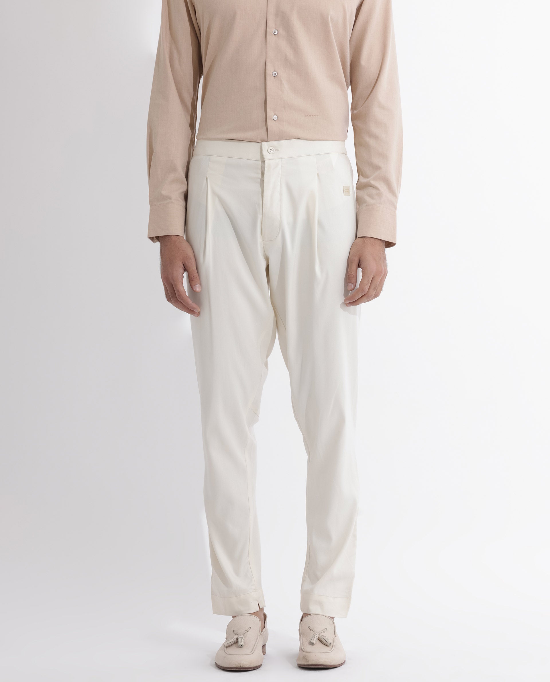 Rare Rabbit Men's Polin Beige Viscose Plain Slim Fit Pajama