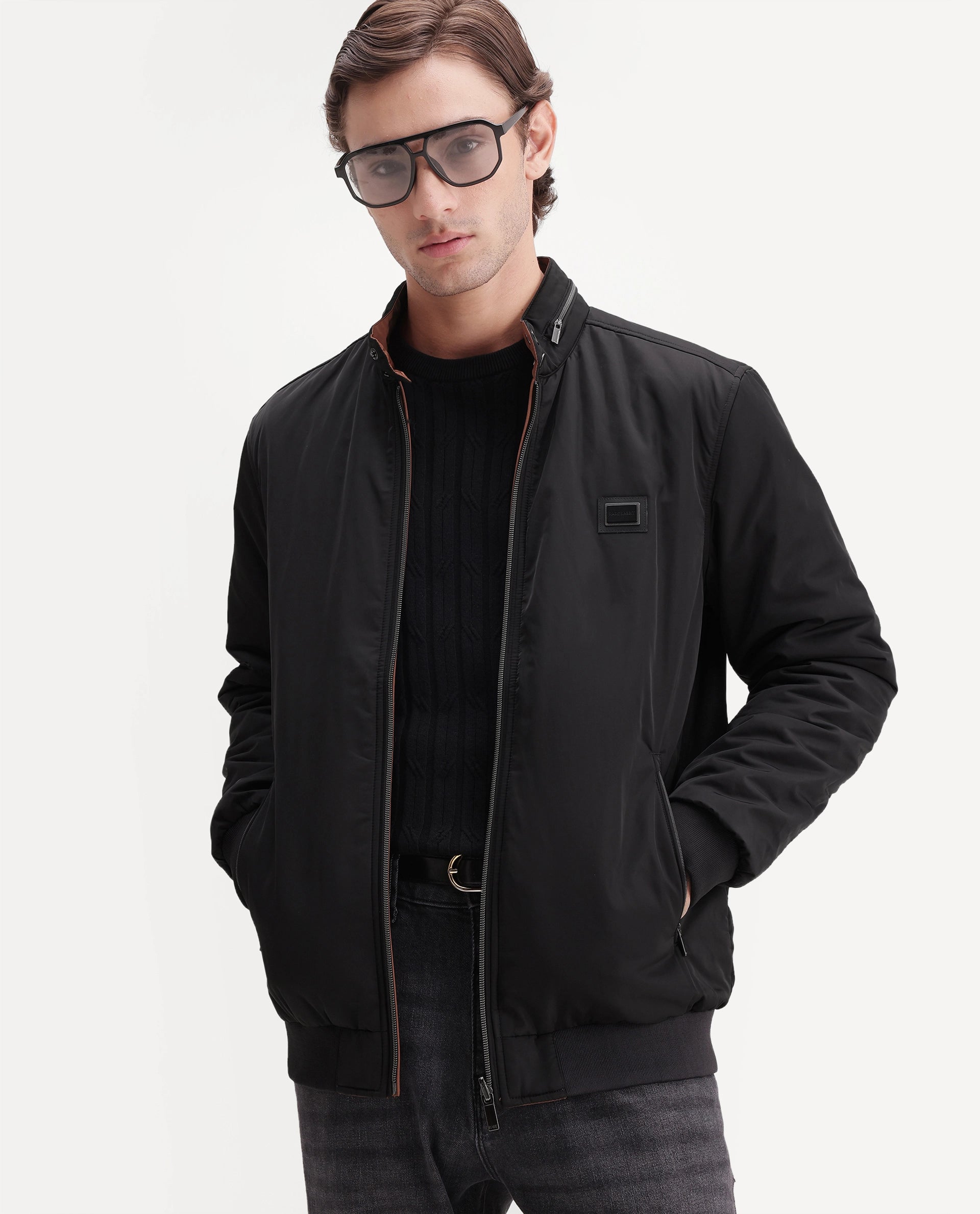 Rare Rabbit Men's Royban-26 Primary Black Polyester High Neck Regular Plain Jacket
