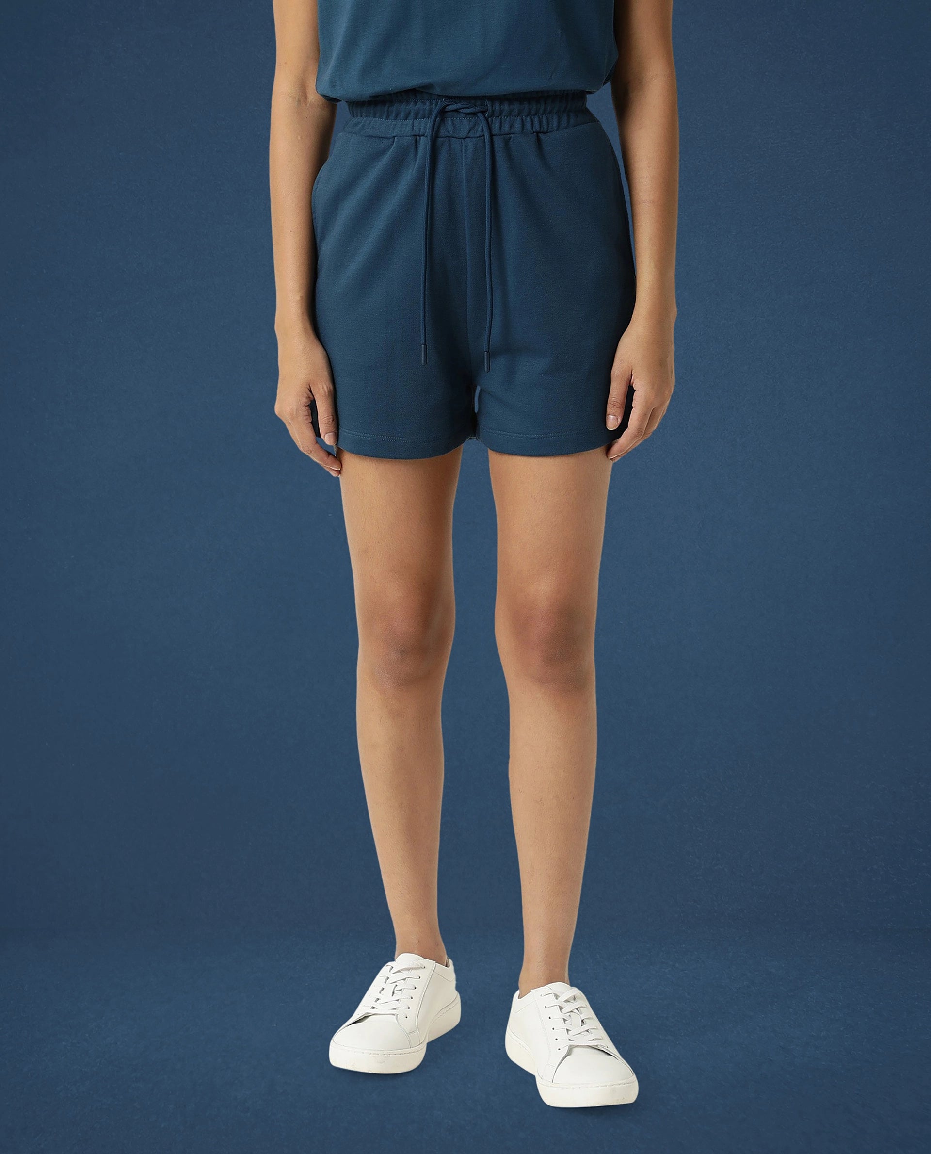 Rareism Women's Medium Weight Terry 290 Gsm Cotton Blend Plain Mini Relaxed Fit Shorts