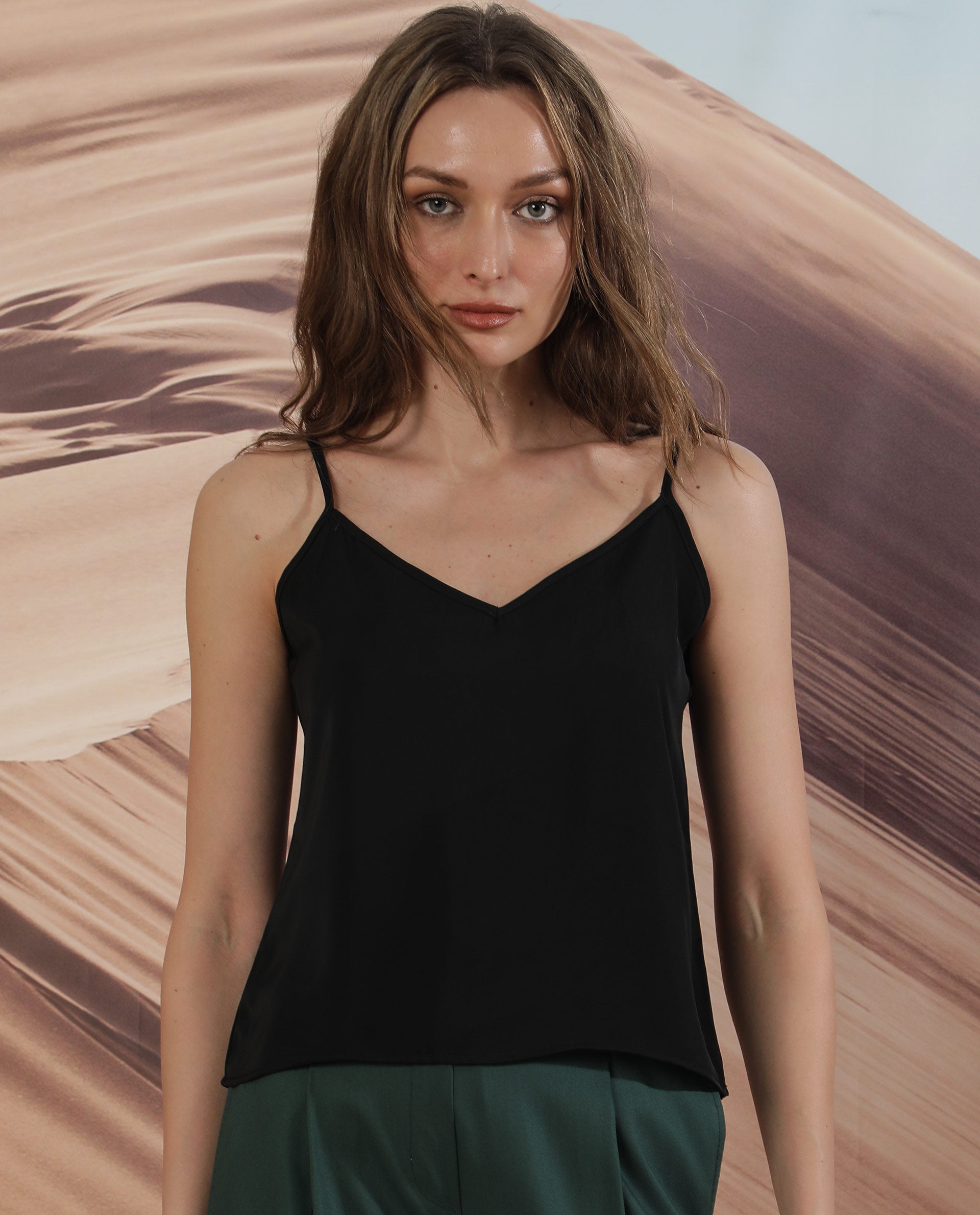 Rareism Women's Slipo Black Polyester V-Neck Plain Shoulder Strap Knee Length Regular Fit Inner Wear Slip