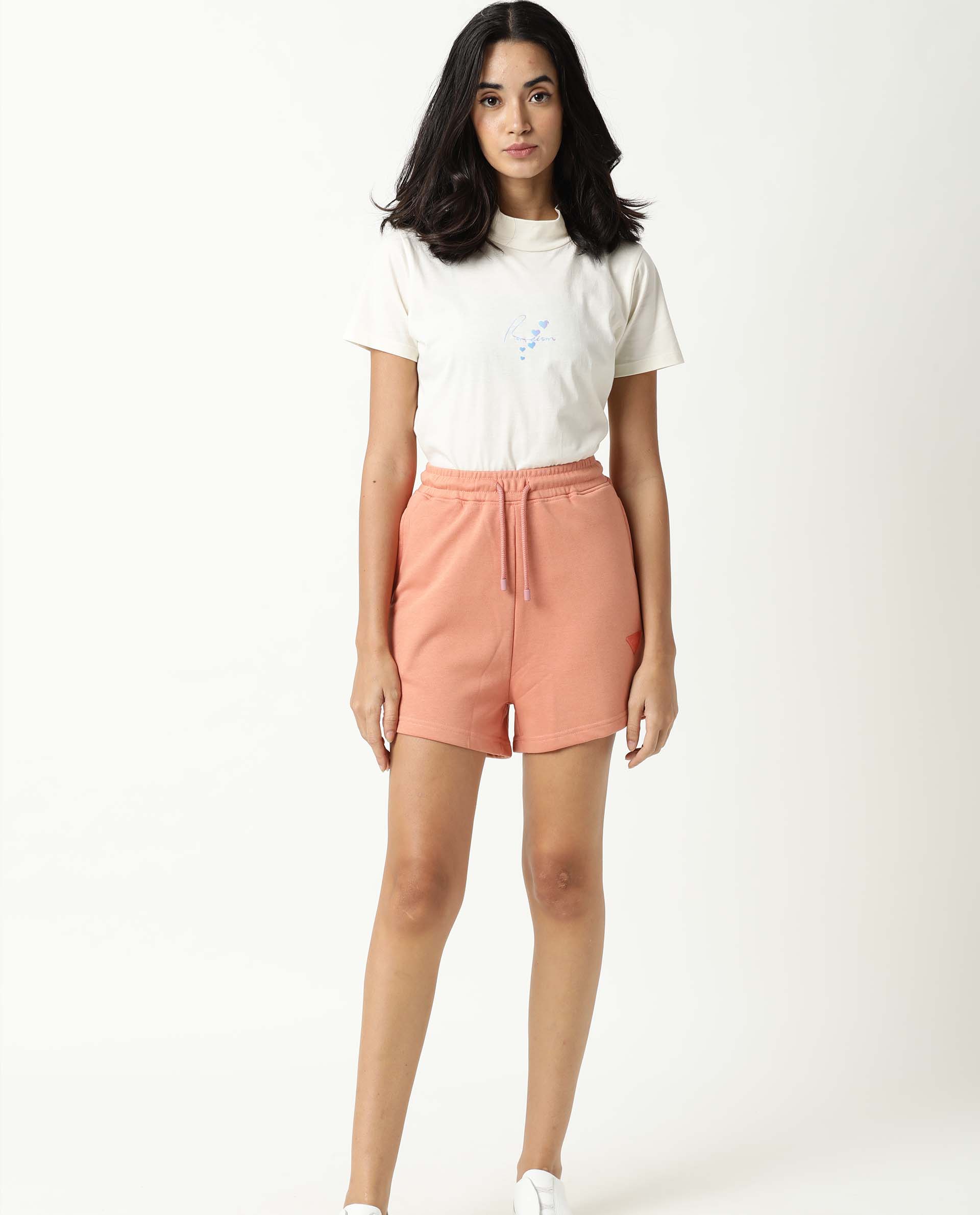 Rareism Women's Spence Orange Polyester Blend Plain Mini Regular Fit Shorts