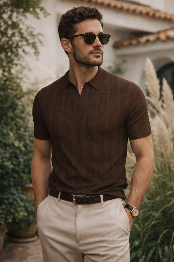 Beige Ribbed Knit T-Shirt