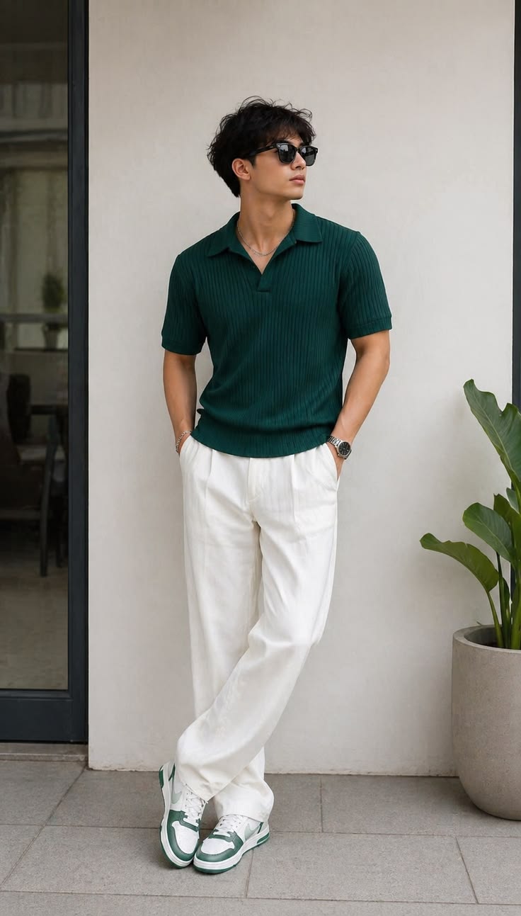 Forest Green Ribbed Knit Polo