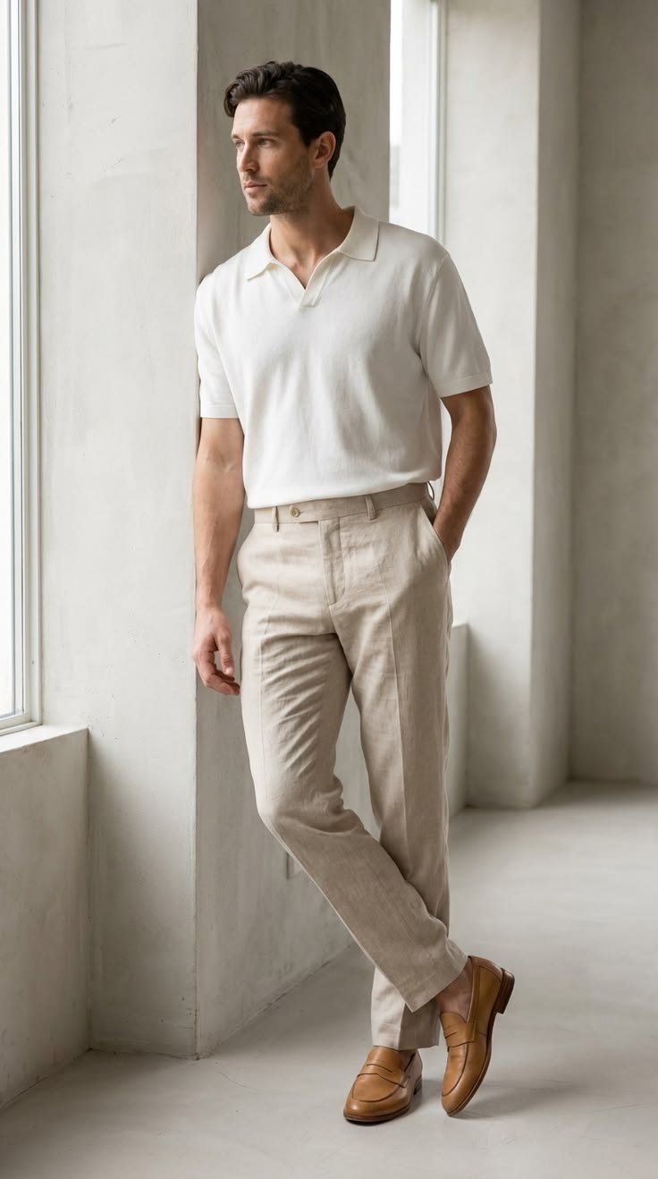 Olive Linen Henley Shirt